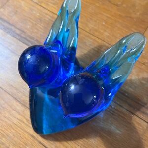 Vintage Blue Glass Bluebirds of Happiness Figurine signed